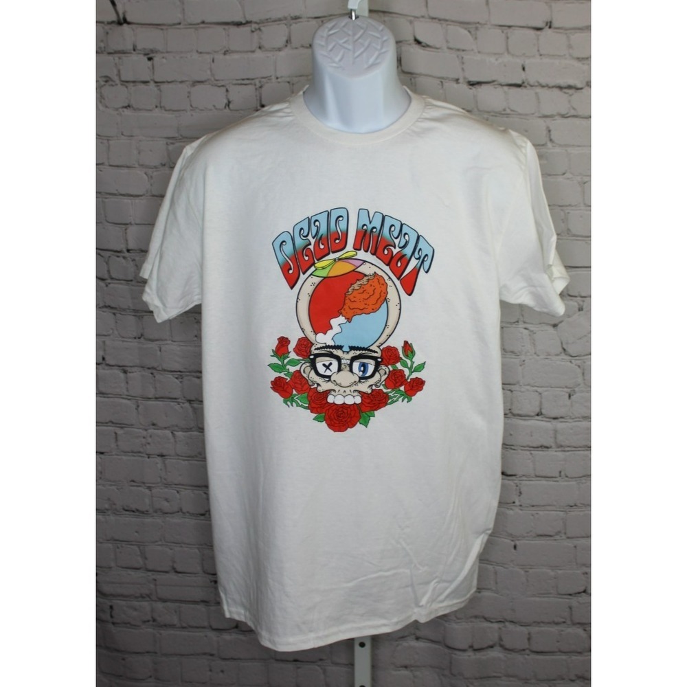 Dead Meat Grateful Dead Tribute Band White T-shirt Mens Medium Gildan Cotton EUC